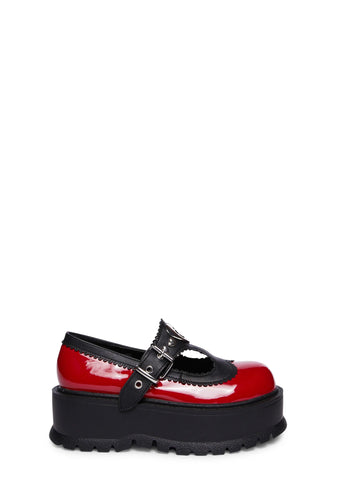 Slacker-23 Mary Jane Platforms - Red/Black