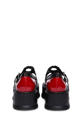 Slacker-23 Mary Jane Platforms - Red/Black