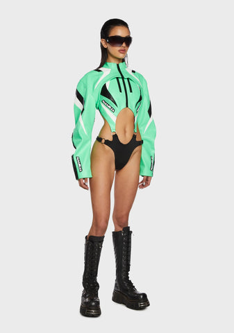 Moto Cut-Out Bodysuit - Green