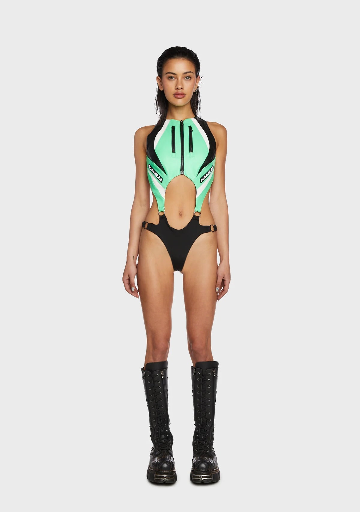 Moto Cut-Out Bodysuit - Green