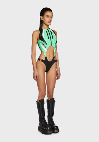 Moto Cut-Out Bodysuit - Green