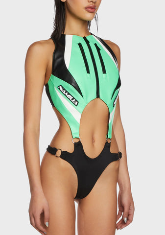 Moto Cut-Out Bodysuit - Green