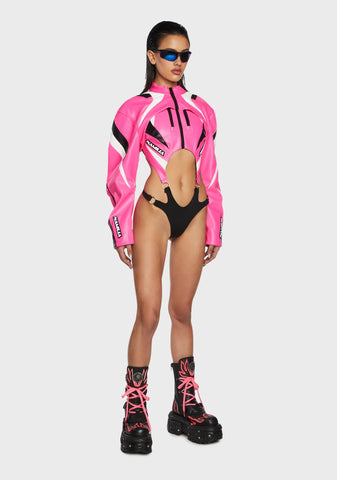 Moto Cut-Out Bodysuit - Pink
