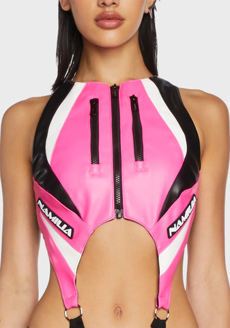 Moto Cut-Out Bodysuit - Pink