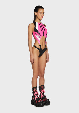 Moto Cut-Out Bodysuit - Pink