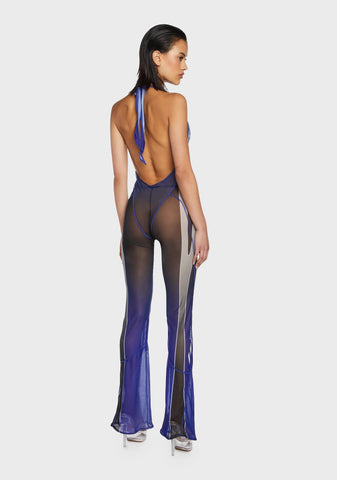 Mesh Tie Knot Speed Racer Jumpsuit - Blue