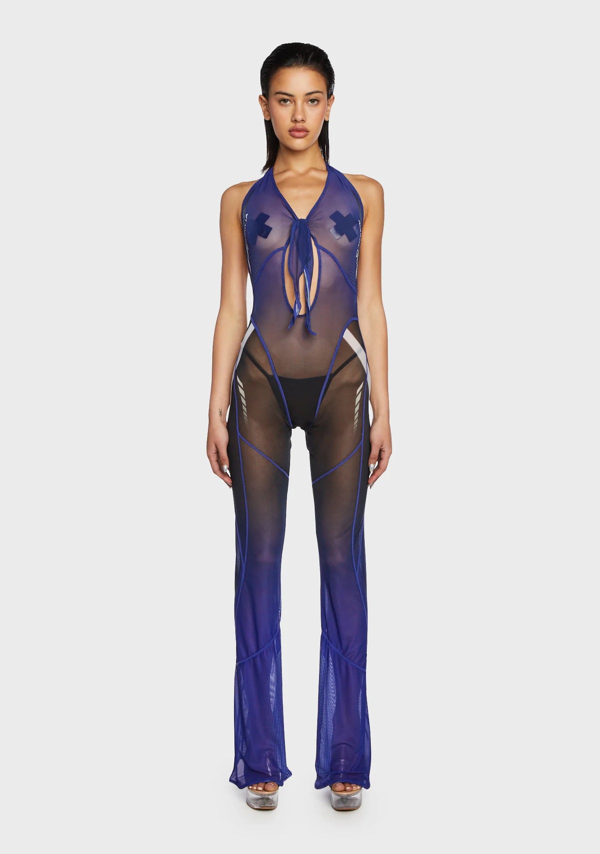 Mesh Tie Knot Speed Racer Jumpsuit - Blue