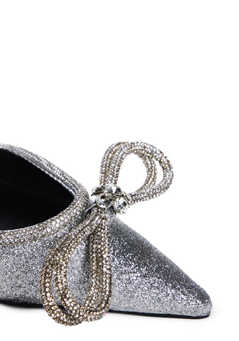 Midnight Diamante Bow Heels - Silver