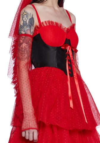 The Red Wedding Lace Maxi Dress And Gloves Set