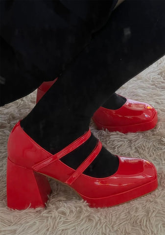 Romantic Harmony Block Heels - Red