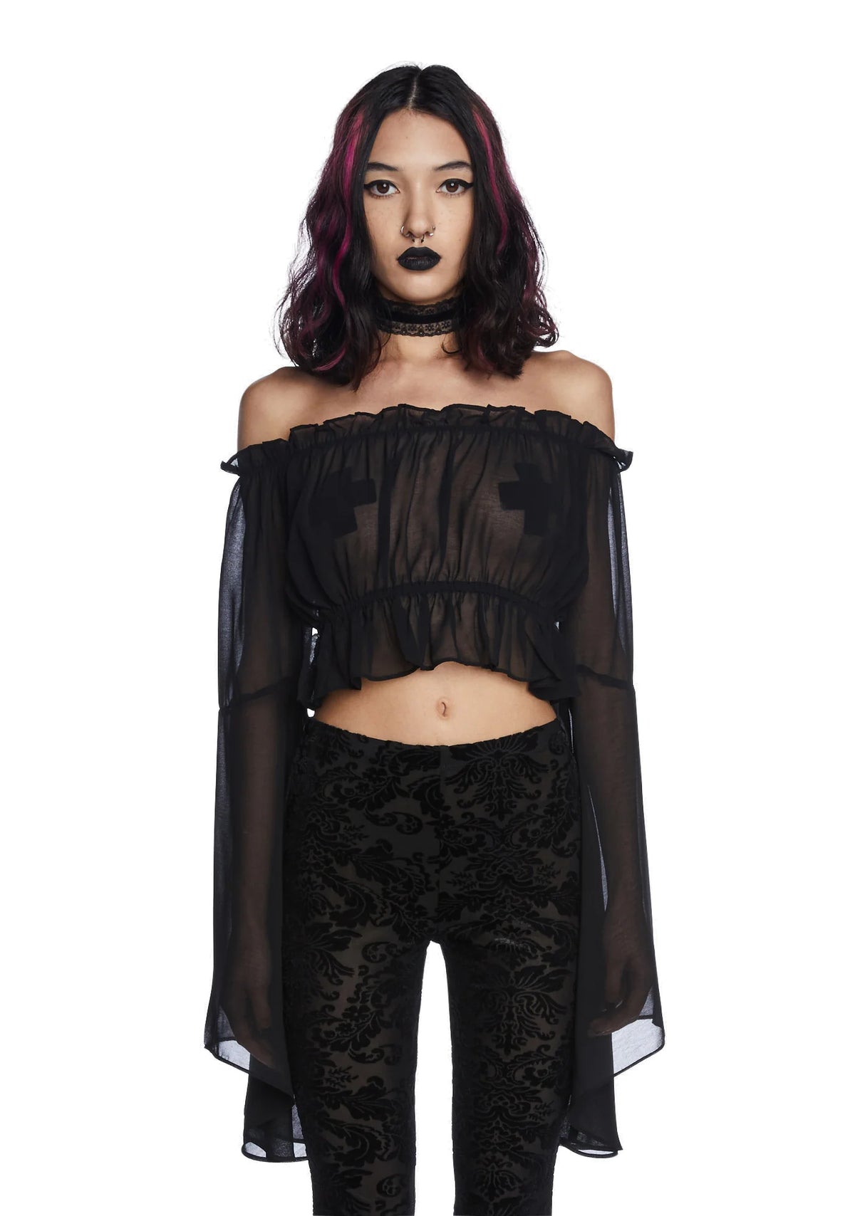 Midnight Mysterious Chemistry Off Shoulder Top
