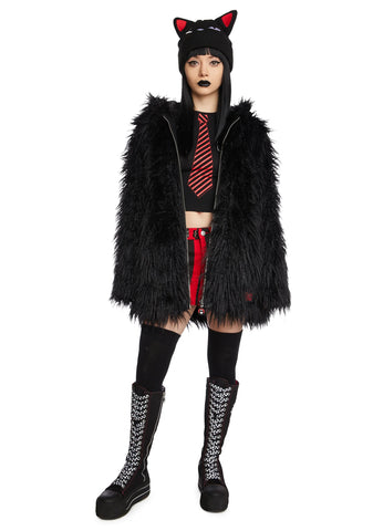 Don't Bother Meow Faux Fur Jacket
