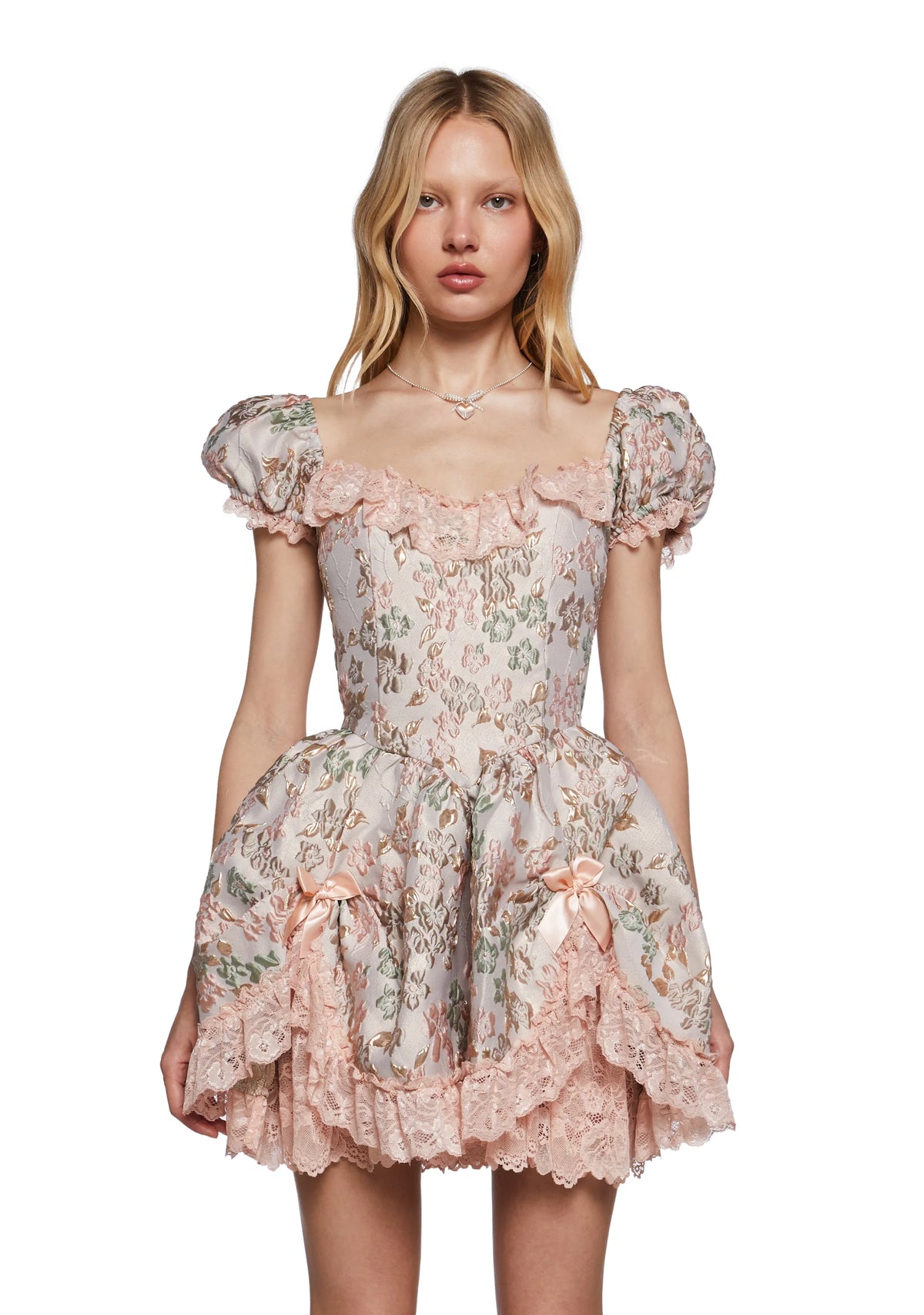 Tea And Circumstance Brocade Mini Dress - Pink