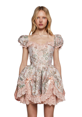 Tea And Circumstance Brocade Mini Dress - Pink