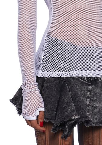 See Thru Me Fishnet Top - White