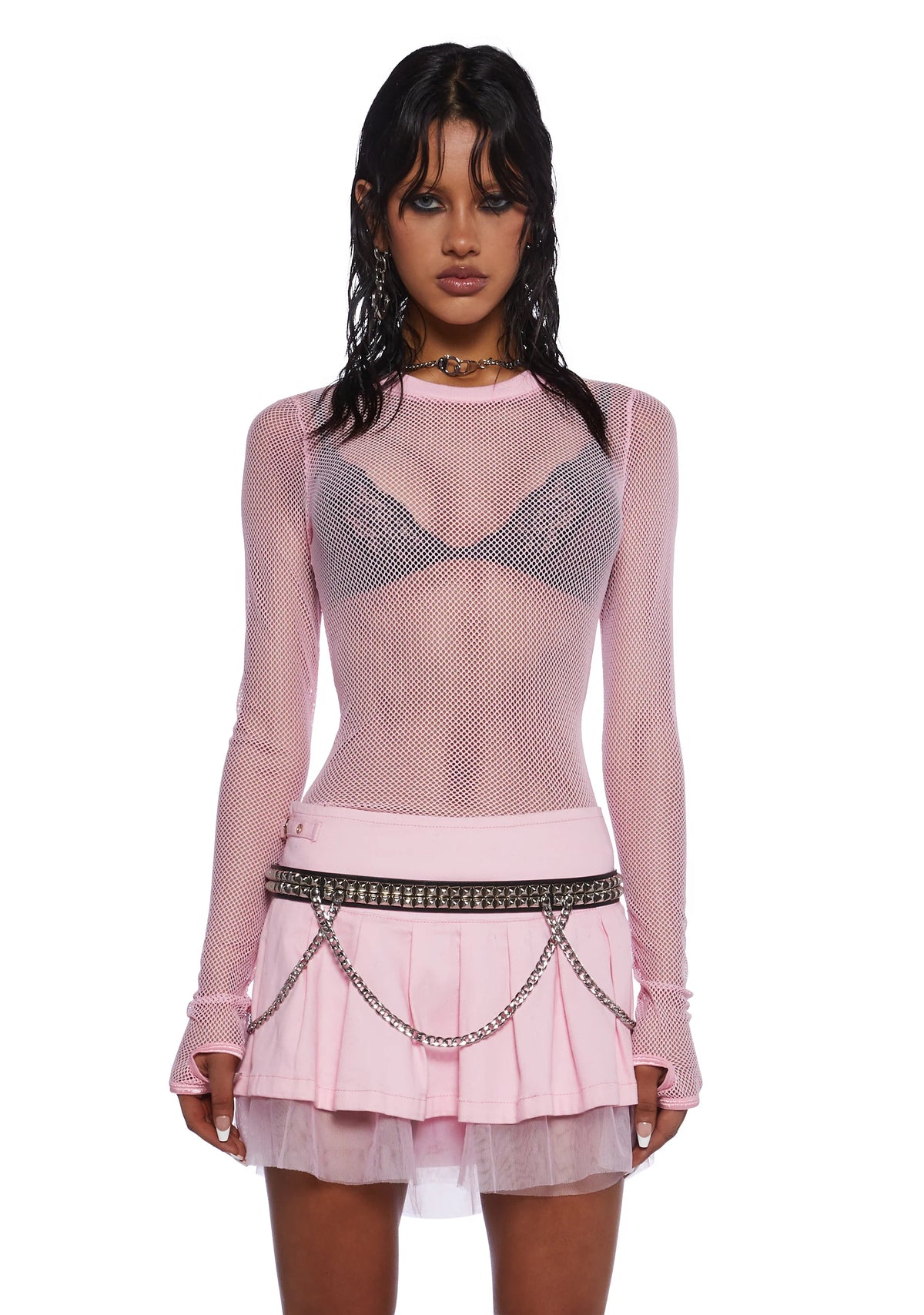 See Thru Me Fishnet Top - Pink