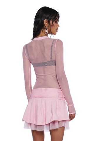 See Thru Me Fishnet Top - Pink