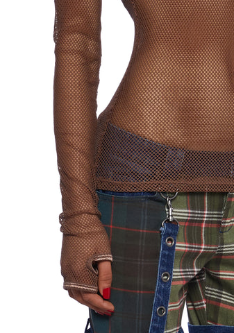 See Thru Me Fishnet Top - Brown