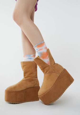 Atmosphere Fleece Lined Suede Platform Boots - Brown