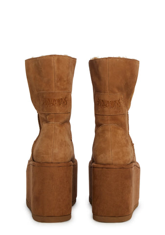 Atmosphere Fleece Lined Suede Platform Boots - Brown