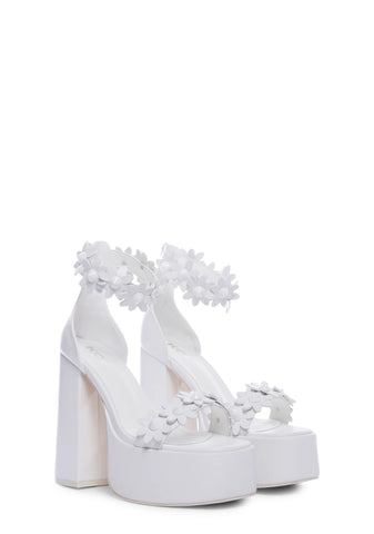 White Secret Arrangement Platform Heels