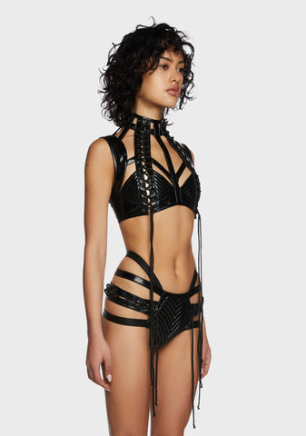 Rude Awakening Harness Bra Top - Black Holo