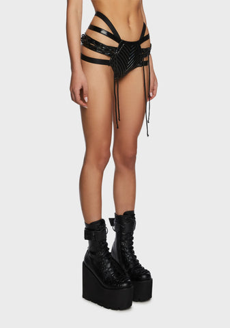 Rude Awakening Lace-Up Shorts - Black Holo