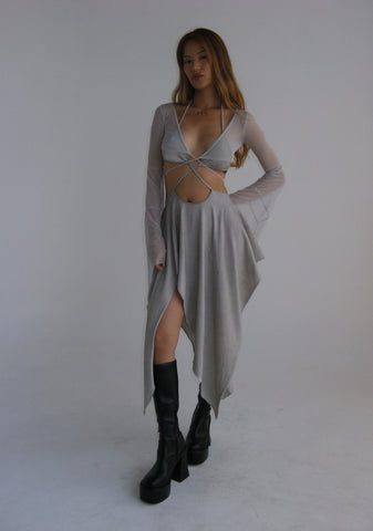 Echo Asymmetrical Mesh Wrap Dress - Off White