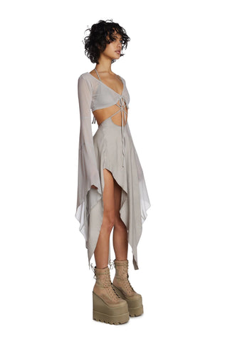 Echo Asymmetrical Mesh Wrap Dress - Off White