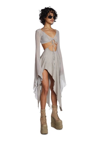 Echo Asymmetrical Mesh Wrap Dress - Off White