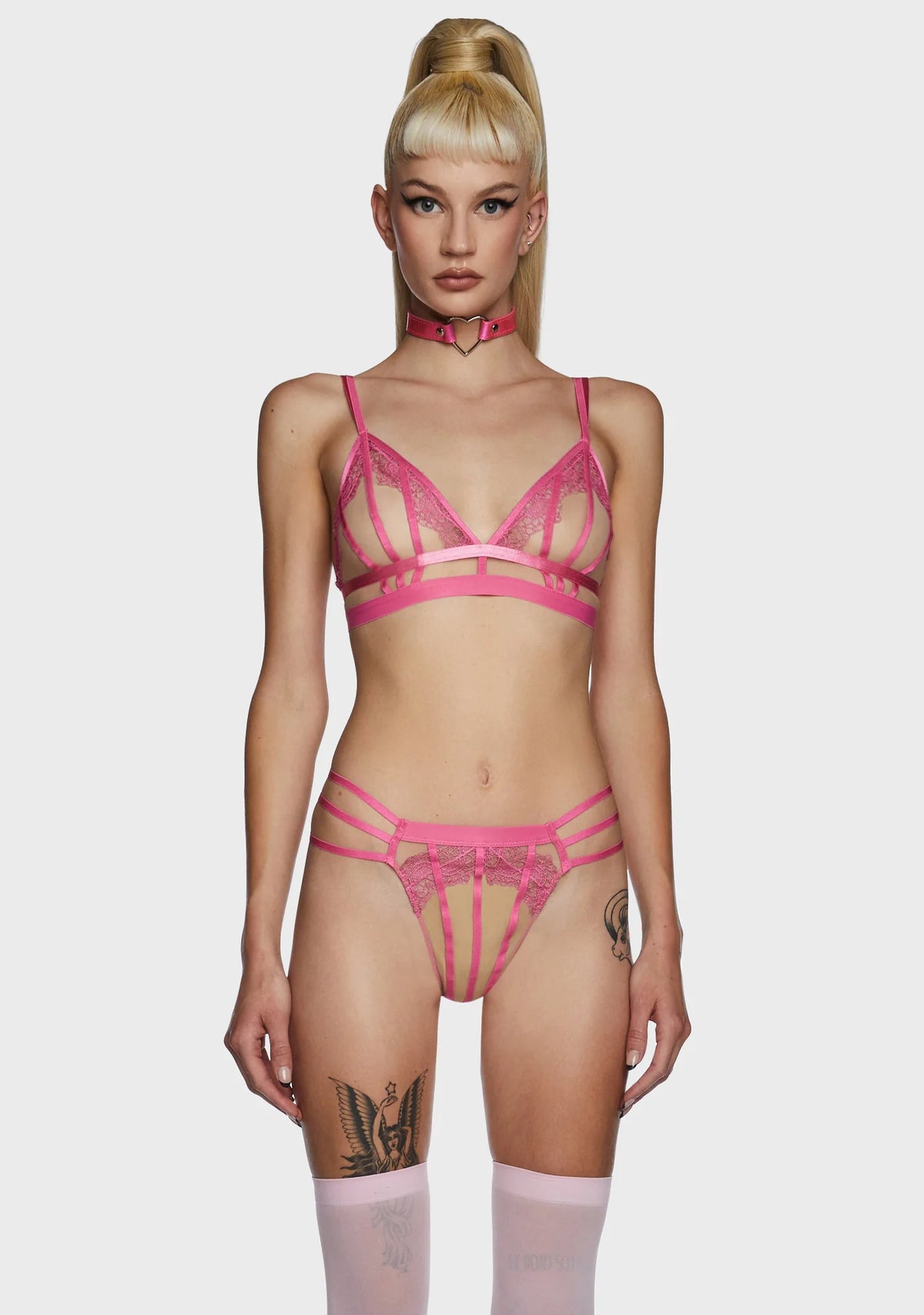 Tasha Illusion Mesh Triangle Bra - Pink