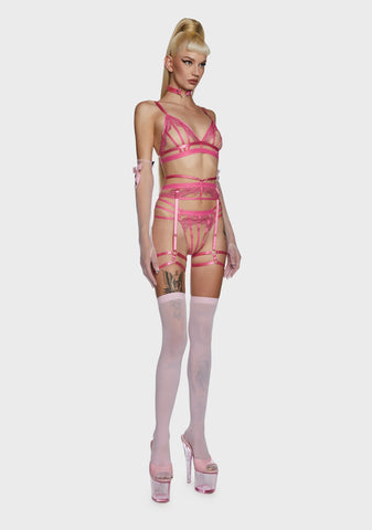 Tasha Illusion Mesh Harness Suspender - Pink