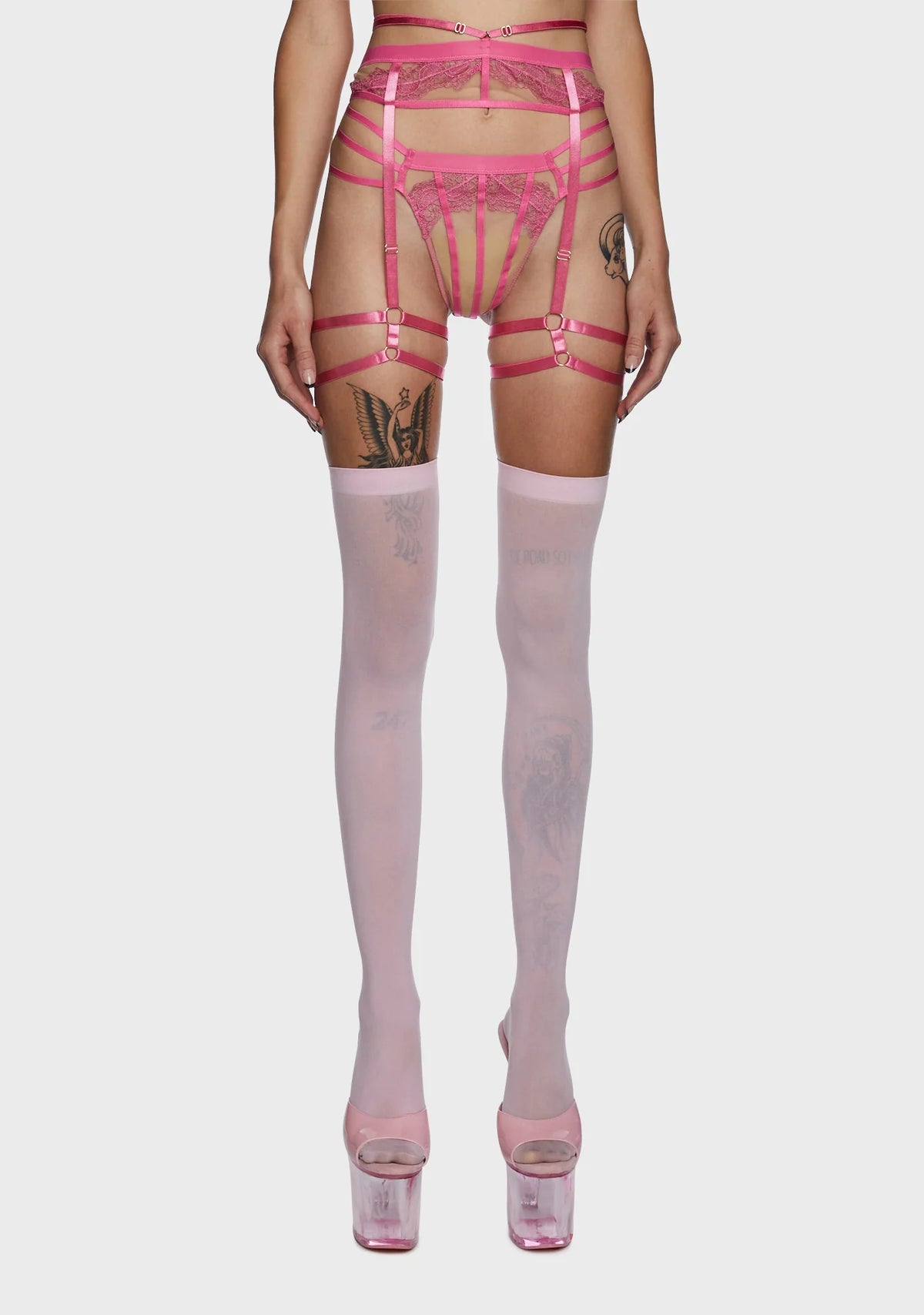 Tasha Illusion Mesh Harness Suspender - Pink