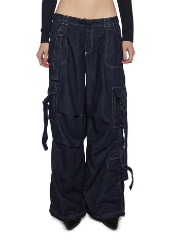 Strappy Cargo Denim Jeans