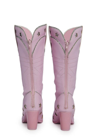 Pearl Star Space Cowgirl Boots - Pink/Silver