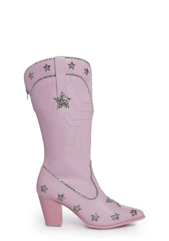 Pearl Star Space Cowgirl Boots - Pink/Silver