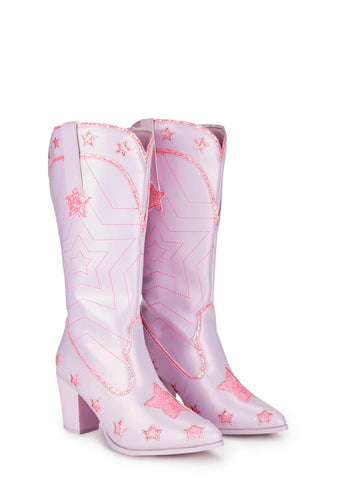 Pearl Star Space Cowgirl Boots - Pink