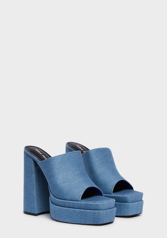 Sky High Platform Mules - Denim