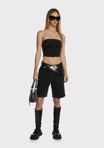 Roxy Denim Corset Top - Charcoal