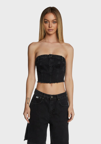 Roxy Denim Corset Top - Charcoal
