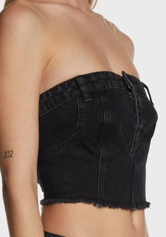 Roxy Denim Corset Top - Charcoal