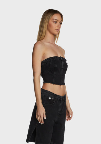 Roxy Denim Corset Top - Charcoal