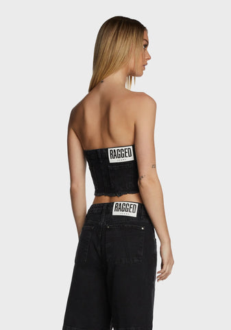 Roxy Denim Corset Top - Charcoal