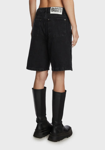 Side Split Denim Shorts - Charcoal