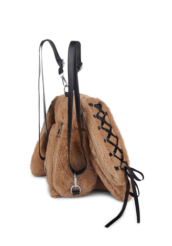 Cuddly Bunny Plush Backpack - Brown
