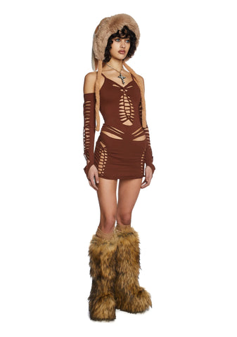 Spellbound Smiles Mini Dress - Brown