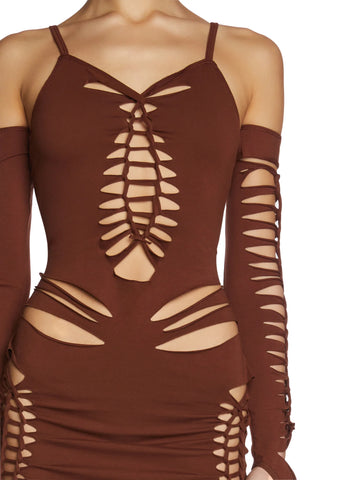 Spellbound Smiles Mini Dress - Brown
