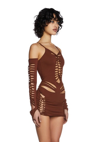 Spellbound Smiles Mini Dress - Brown