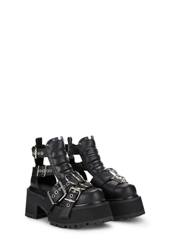 Rev Your Engine Buckled Boots - Black