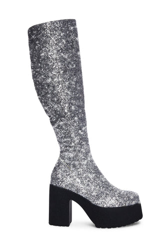 Silver Lights On Knee High Boots
